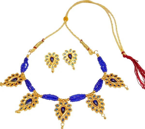Assamese_Traditional_Gold_Plated_Blue_Colour_Golpata_Necklace_Set_For_Women_&_Girl